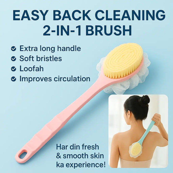 Arcreactor Zone 2 IN 1 loofah with handle, Bath Brush, back scrubber, Bath Brush with Soft Comfortable Bristles And Loofah with handle, Double Sided Bath Brush Scrubber for bathing(Pack of 2) yxrqxm-xb