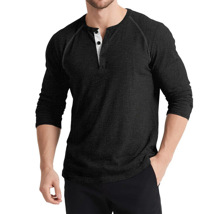 Men's Retro T-shirt Three-button Color Matching Sweater Online Shopping