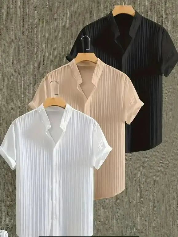 Men's Solid Retro Short Sleeves Button-Up Shirt Pack of 3 yxrqxm-xb