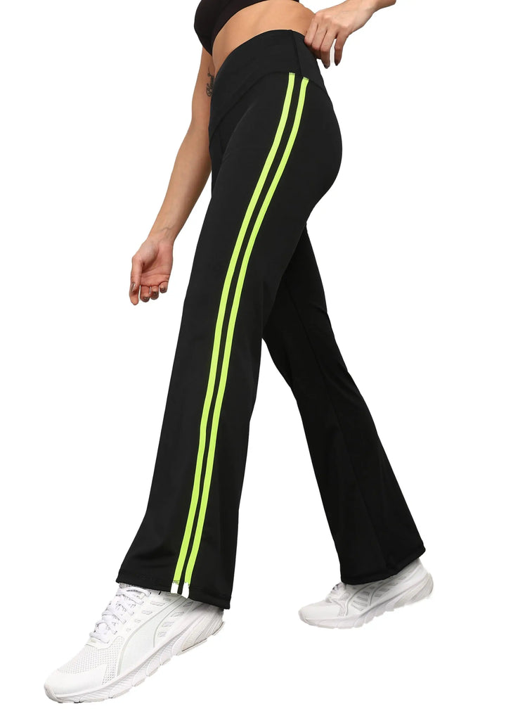 Rock Paper Scissors Premium Flare Gym Pants High Waist Stretchable Flared Leggings with Side Stripes My Store