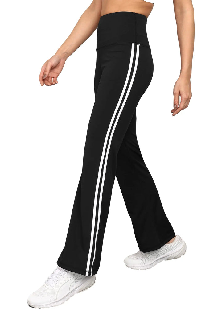 Rock Paper Scissors Premium Flare Gym Pants High Waist Stretchable Flared Leggings with Side Stripes My Store
