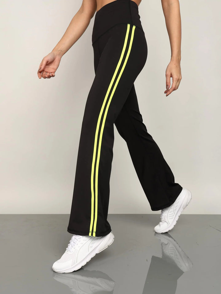 Rock Paper Scissors Premium Flare Gym Pants High Waist Stretchable Flared Leggings with Side Stripes My Store