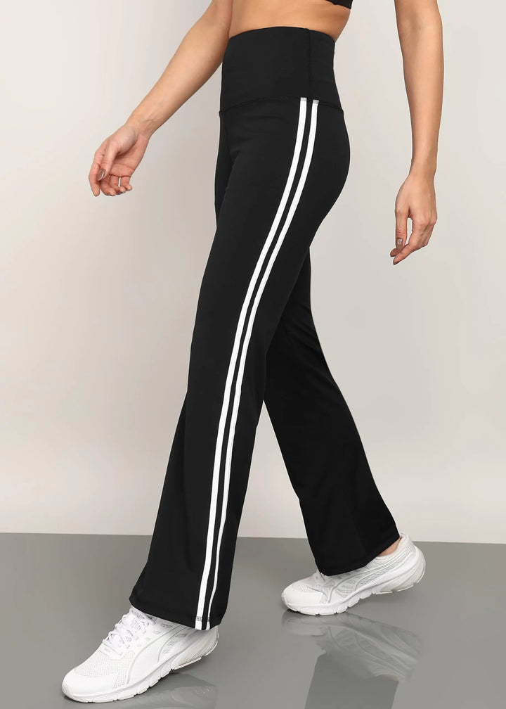 Rock Paper Scissors Premium Flare Gym Pants High Waist Stretchable Flared Leggings with Side Stripes My Store