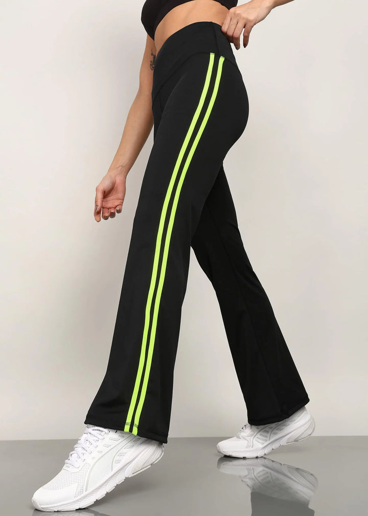 Rock Paper Scissors Premium Flare Gym Pants High Waist Stretchable Flared Leggings with Side Stripes My Store